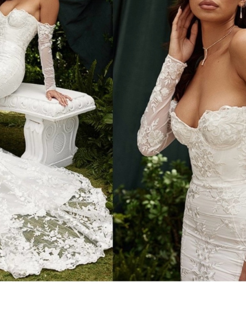 House of CB Ivory Off-Shoulder Lace Bridal Gown with Sheer Sleeves